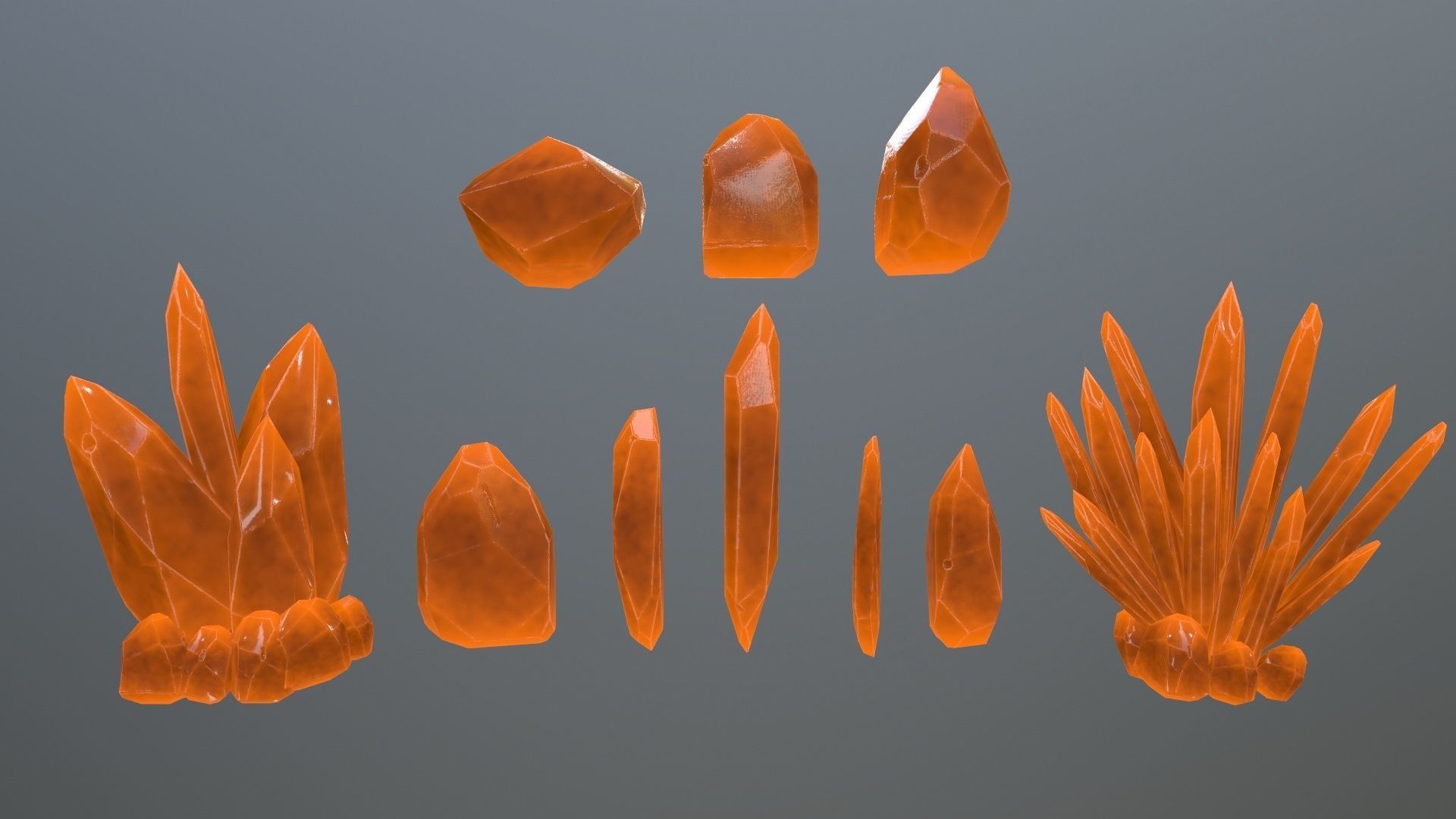 Crystal Set orange stone Low-poly 3D model_1