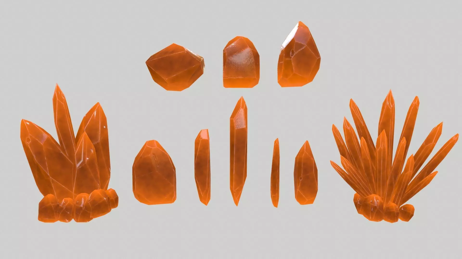 Crystal Set orange stone Low-poly 3D model_0