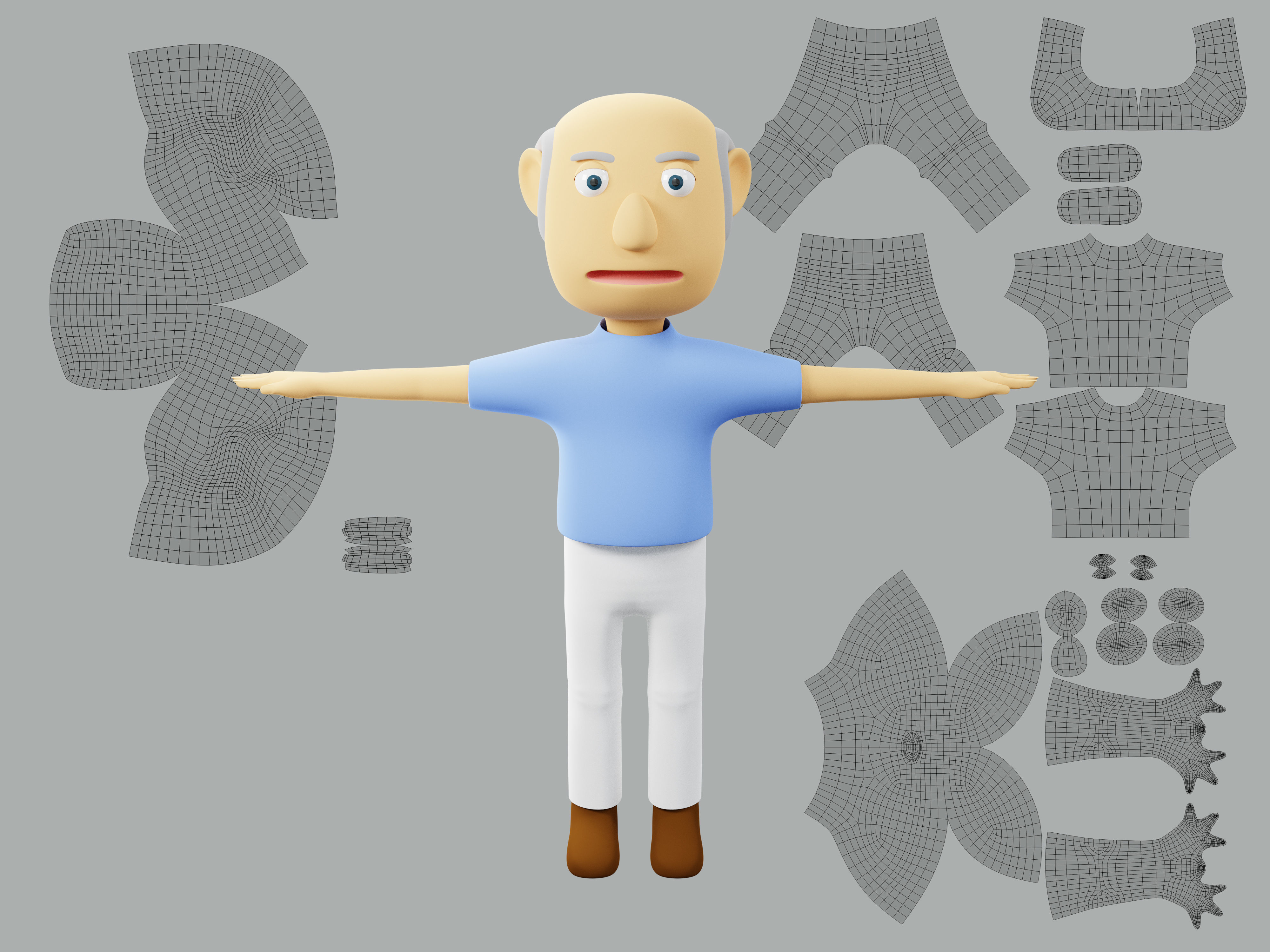 The big head old man Low-poly character 3D model_2