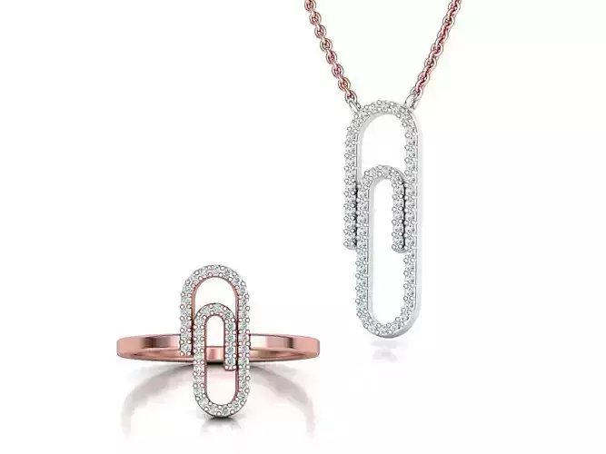 Diamond PAPER CLIP COLLECTION Ring and Necklace 3dmodels