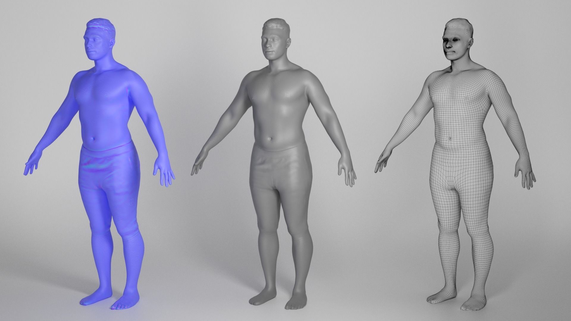 Shirtless athletic man in A-pose 310 Low-poly 3D model_3