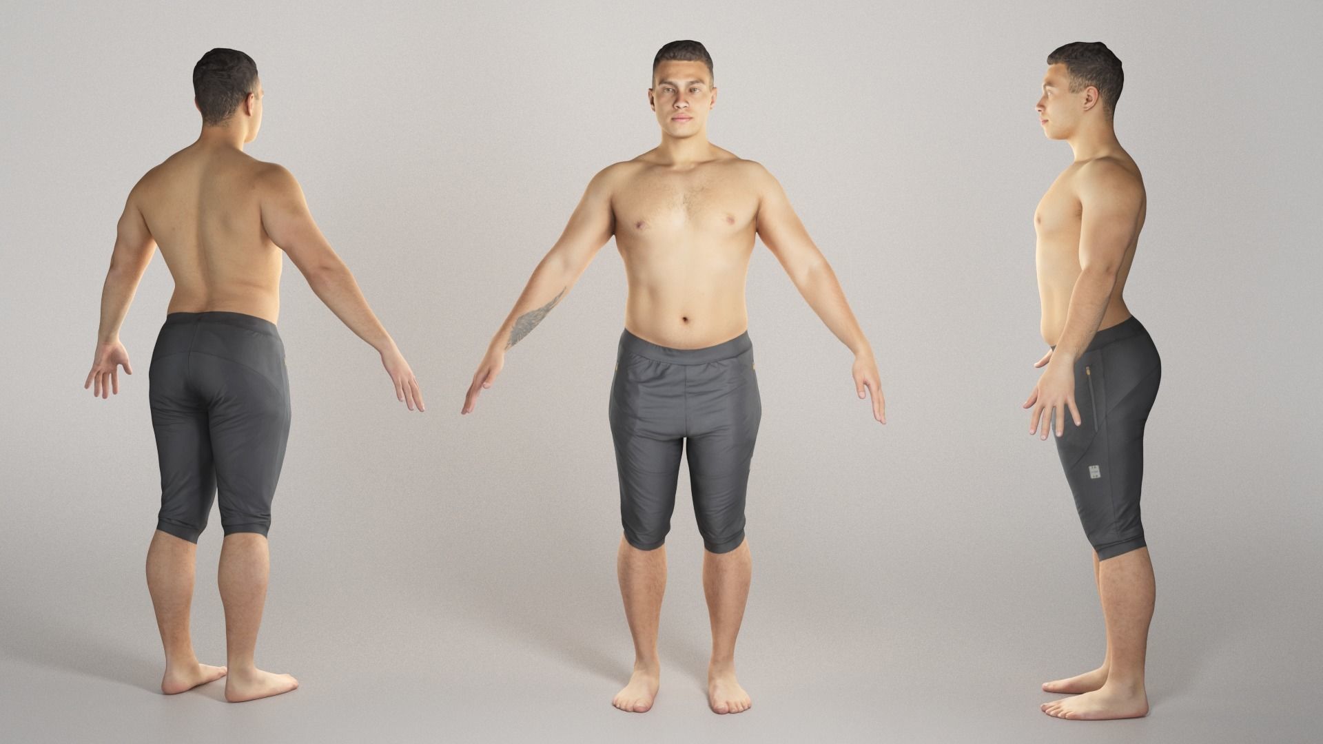 Shirtless athletic man in A-pose 310 Low-poly 3D model_2