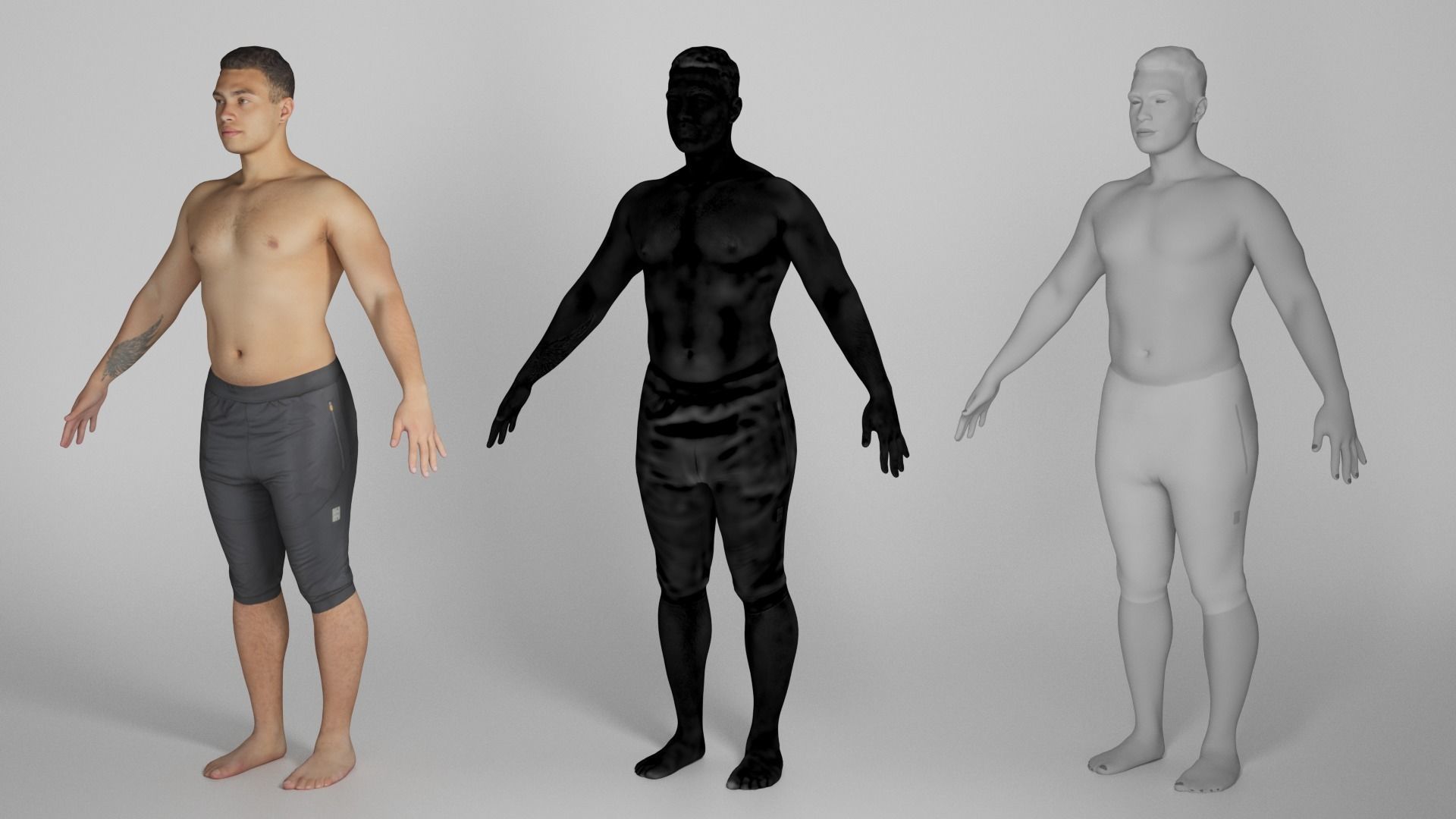 Shirtless athletic man in A-pose 310 Low-poly 3D model_4