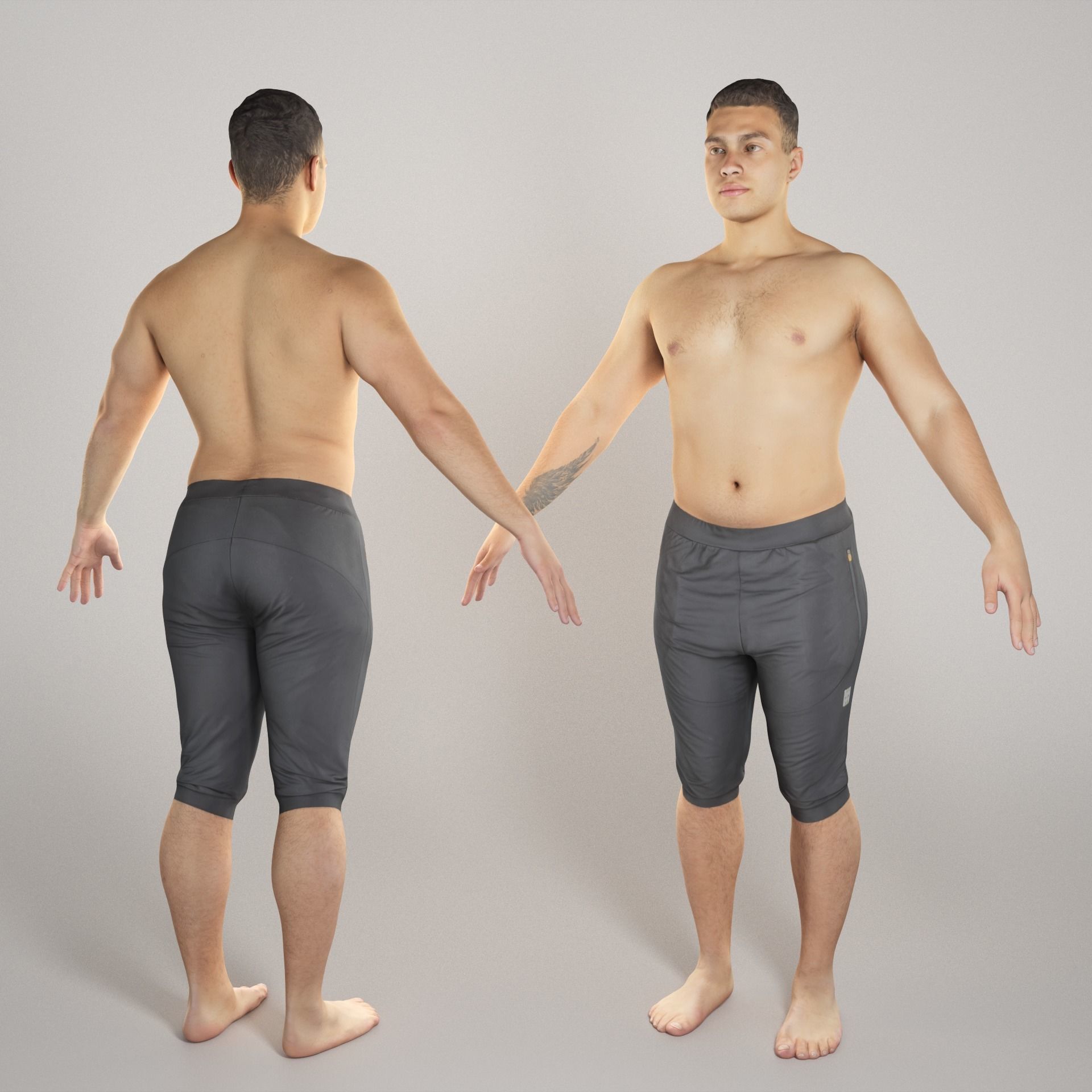 Shirtless athletic man in A-pose 310 Low-poly 3D model_1