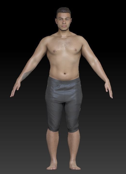 Shirtless athletic man in A-pose 310 Low-poly 3D model_5
