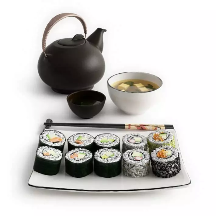Asian Food Sushi Soup And Tea 3D model_0