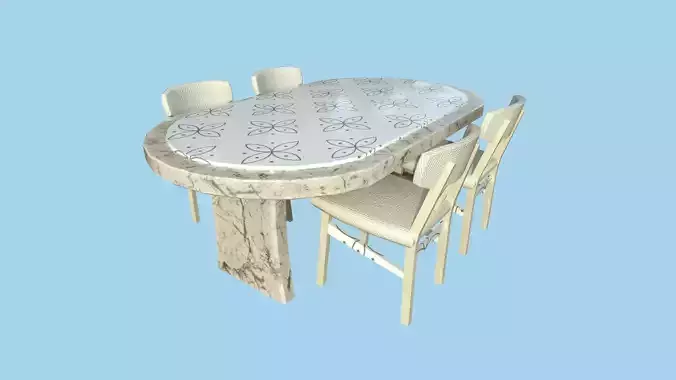 Beige Marble Dinning Table 32 - Furniture Interior Design Low-poly 3D model