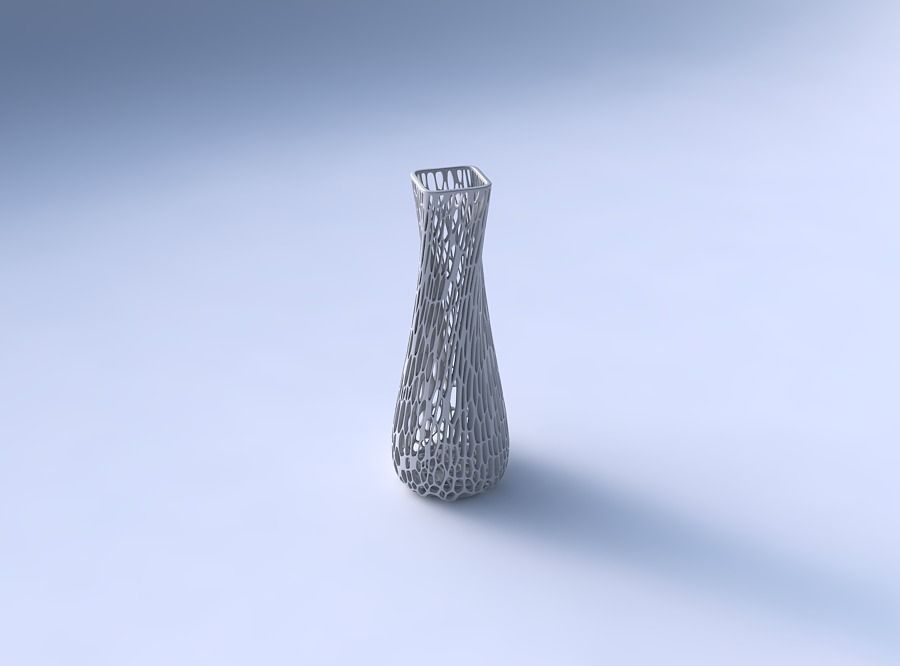 Vase semi quadratic with organic lattice and twisted thickness 3D print model_3