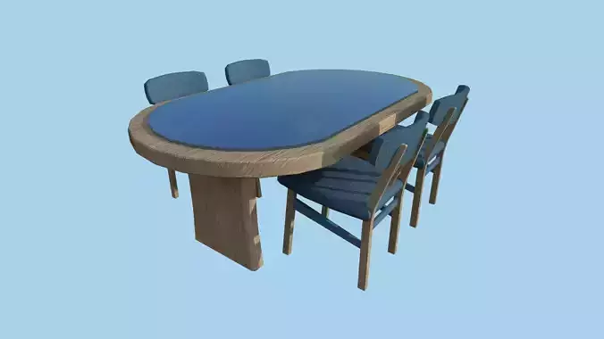 Blue Wood Dinning Table 35 - Furniture Interior Design Low-poly 3D model