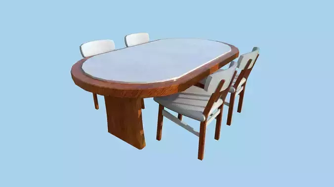 White Wood Dinning Table 36 - Furniture Interior Design Low-poly 3D model