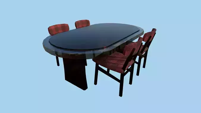 Red Plaid Dinning Table 37 - Furniture Interior Design Low-poly 3D model