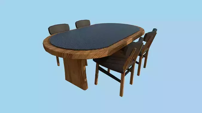 Wood Leather Dinning Table 38 - Furniture Interior Design Low-poly 3D model