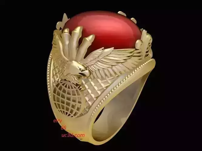 Eagle Red Gemstone Men Ring 3D Model 216