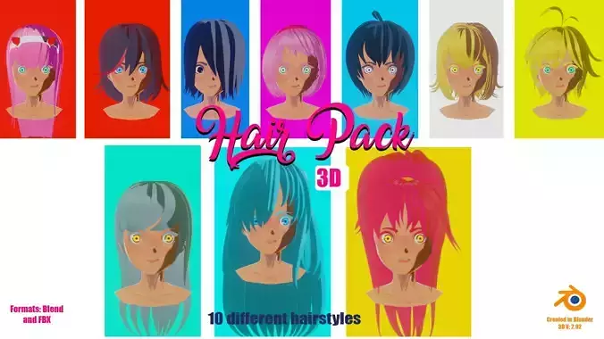 Hair Pack 10 Models  Low-poly 3D model