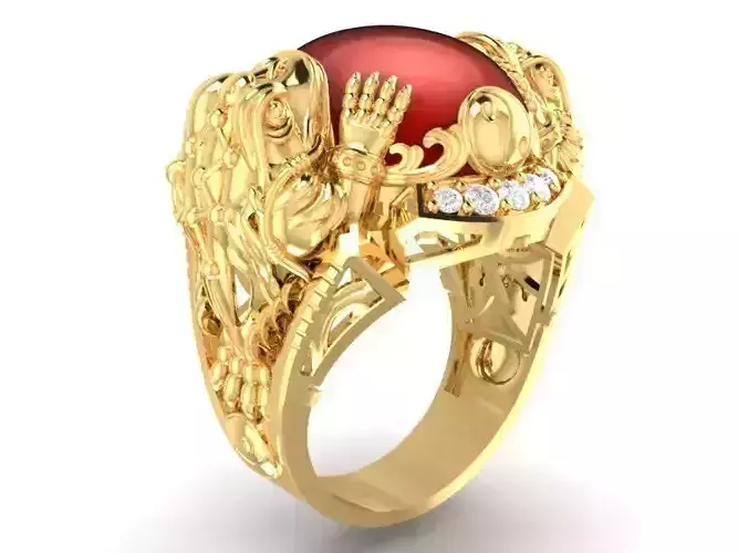 Feng Shui Dragon Gemstone Men Ring 3D Model 218