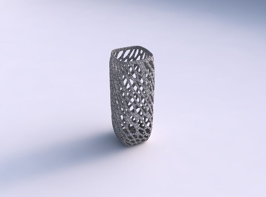 Vase quadratic tall with twisted organic lattice 3D print model_5
