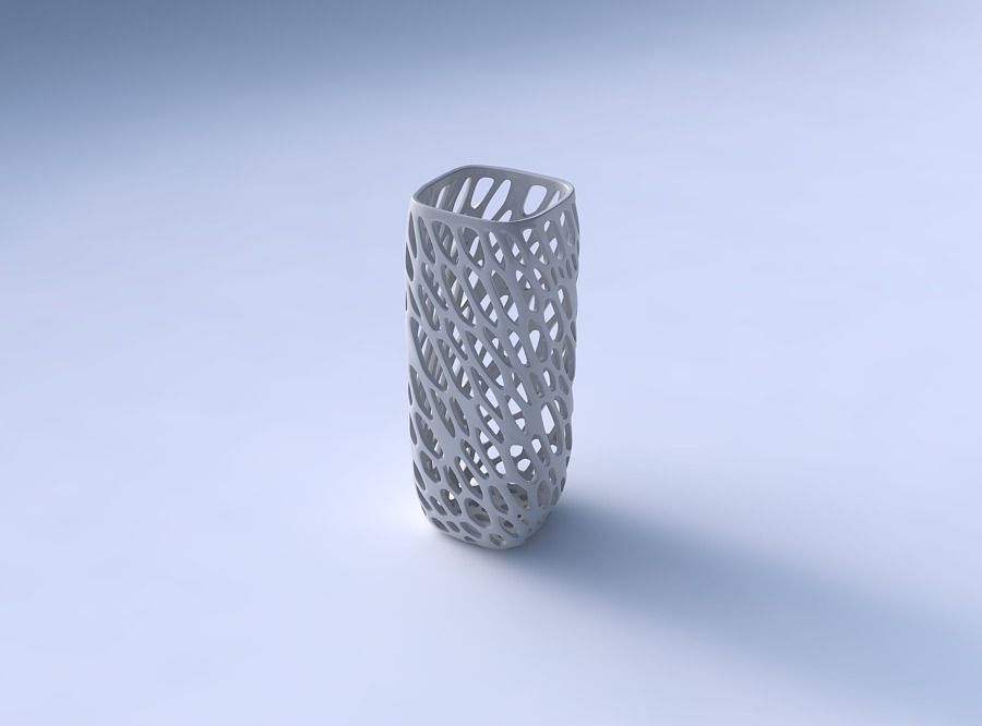 Vase quadratic tall with twisted organic lattice 3D print model_3