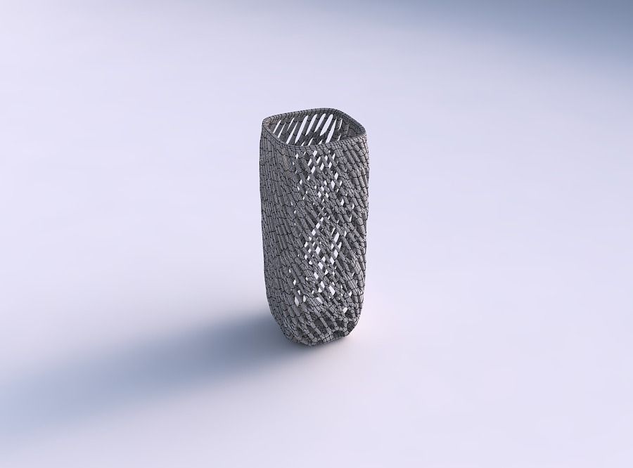 Vase quadratic tall with twisted diagonal organic lattice 3D print model_5