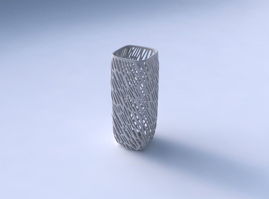 Vase quadratic tall with twisted diagonal organic lattice 3D print model_3