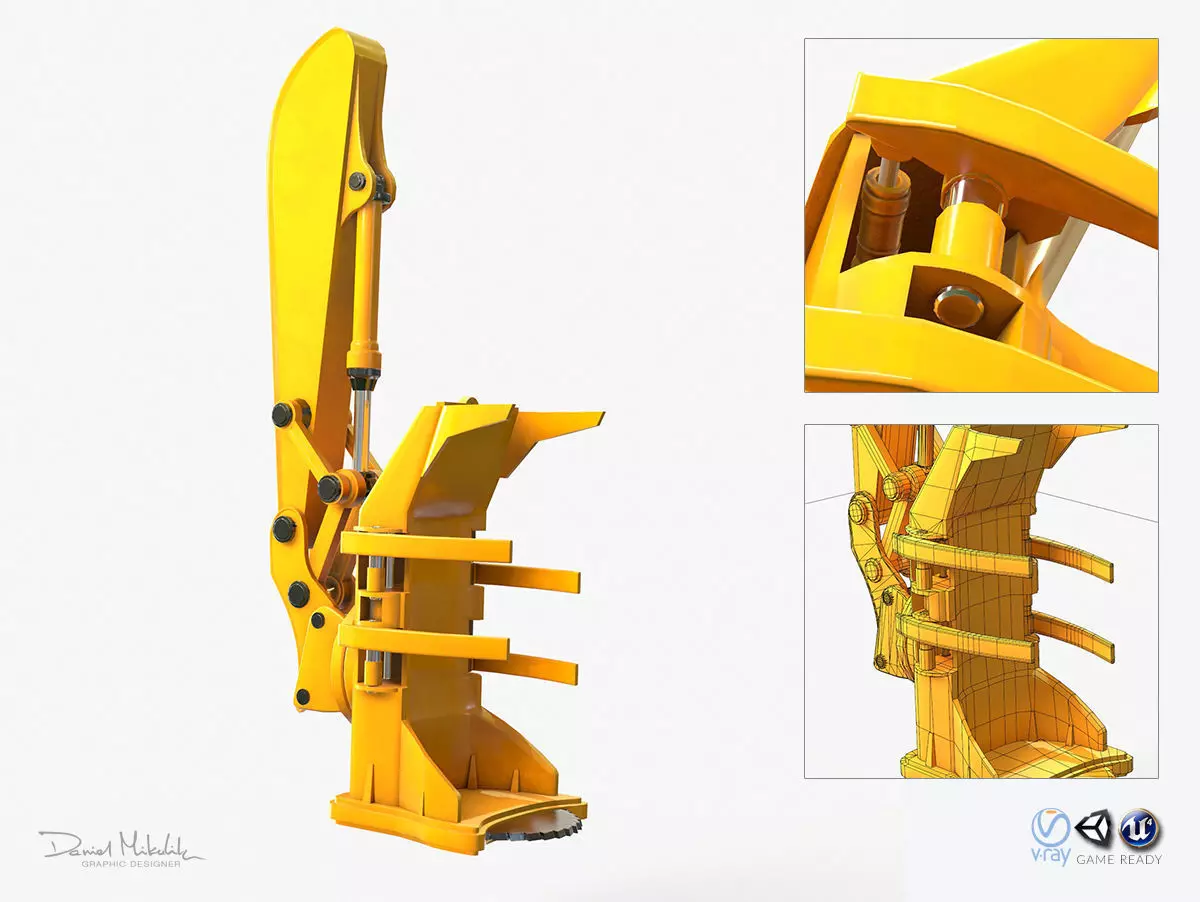 Feller Buncher Arm PBR Riged Low-poly 3D model_0