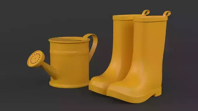 Yellow Rubber Boots with Watering Can