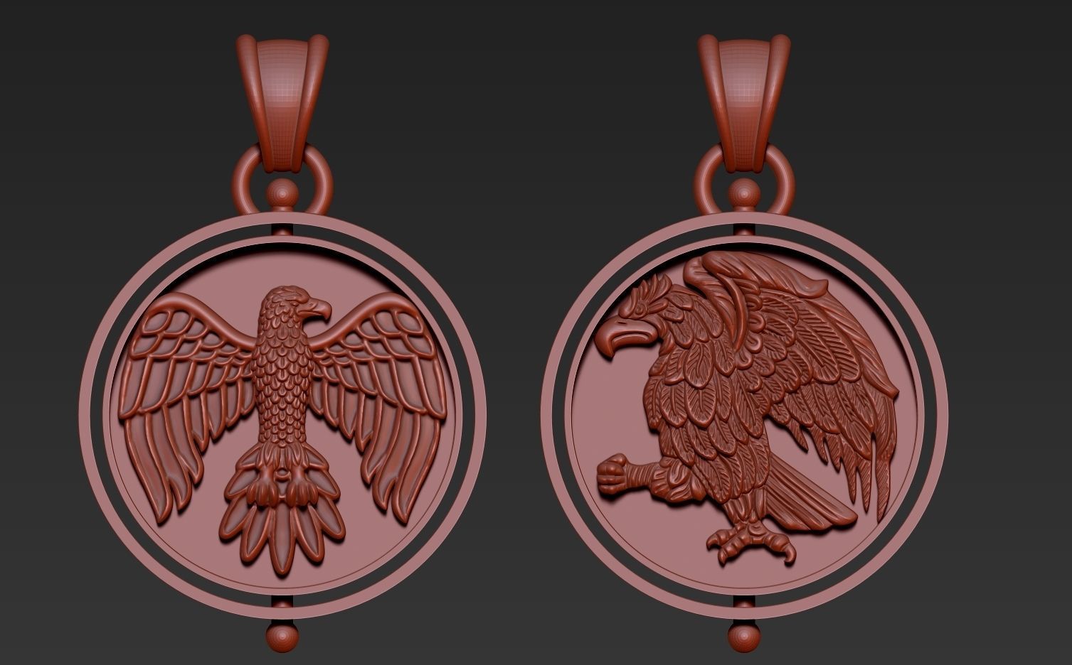 double-sided revolve medallion with eagles 3D print model_3