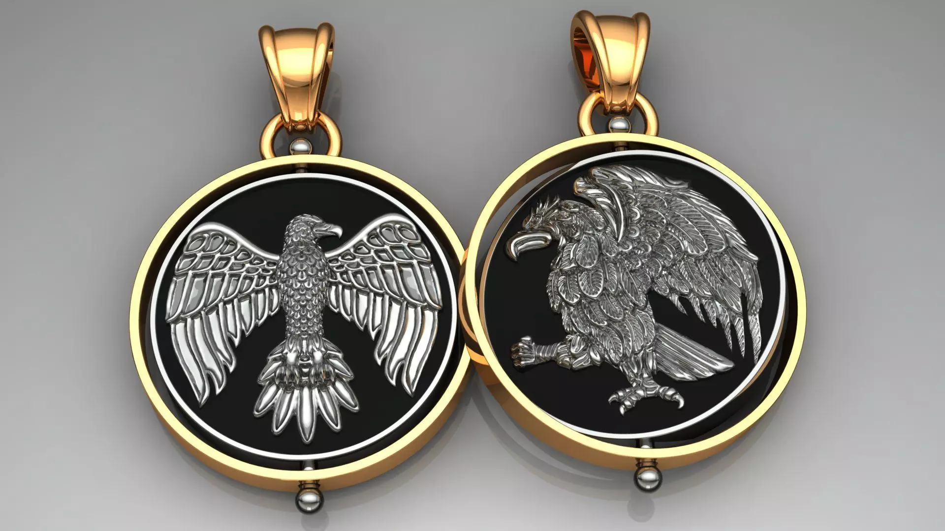 double-sided revolve medallion with eagles 3D print model_0