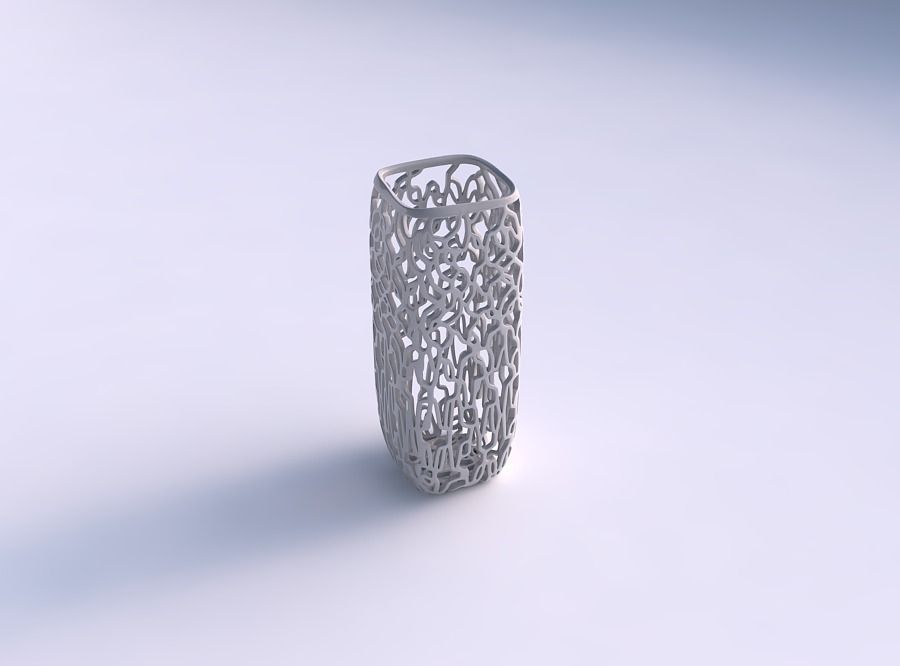 Vase quadratic tall with entangled lattice 3D print model_0