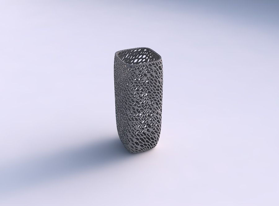Vase quadratic tall with dense twisted organic lattice 3D print model_5