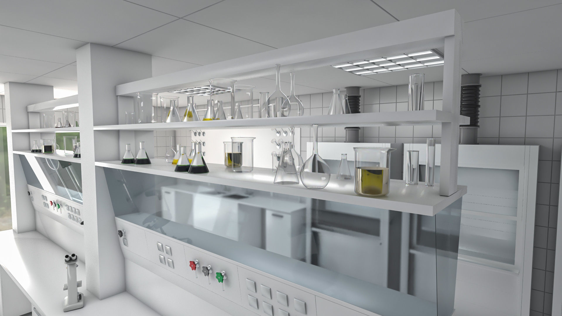 Laboratory with tables and chairs 3D model_5