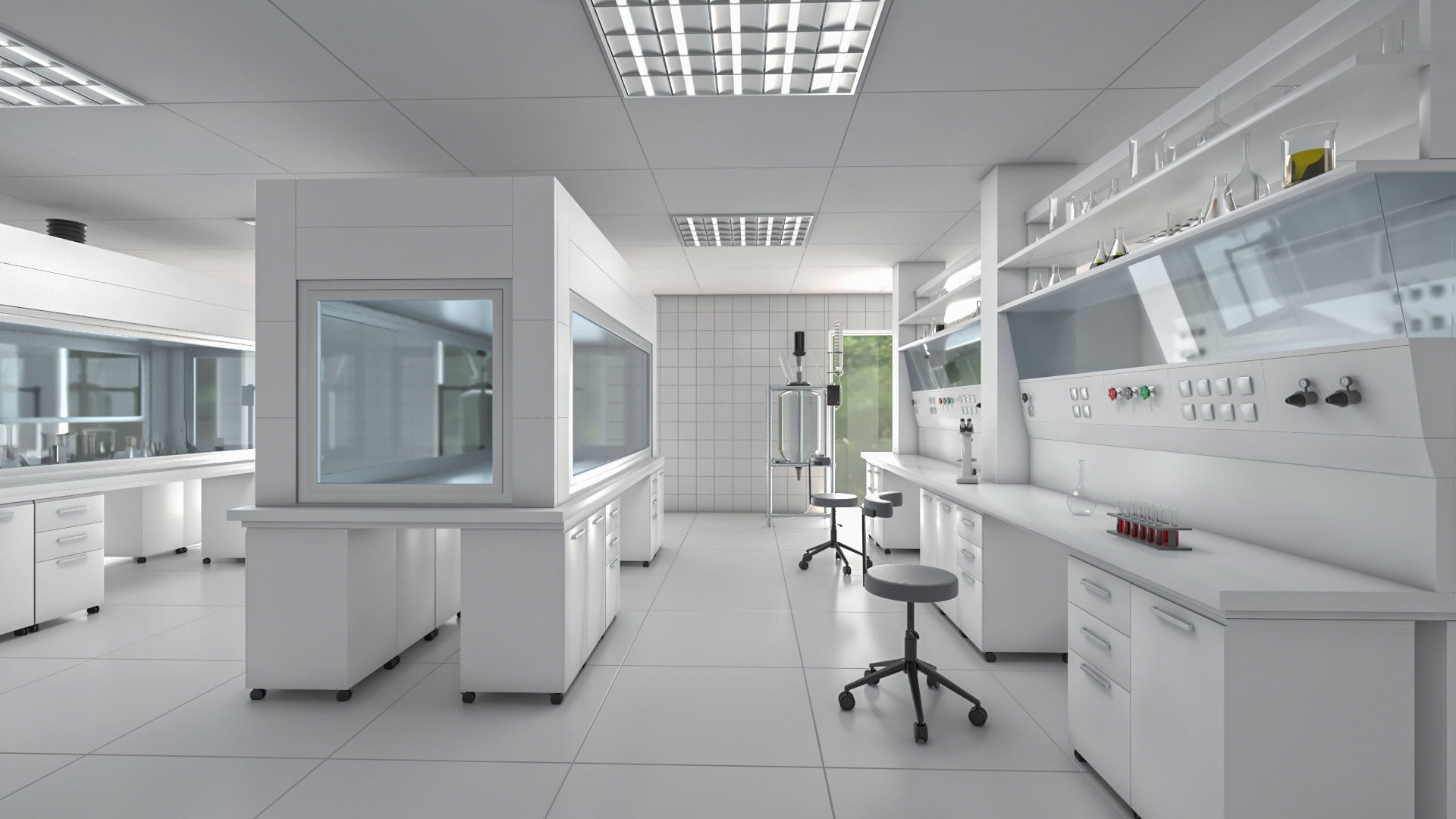 Laboratory with tables and chairs 3D model_2