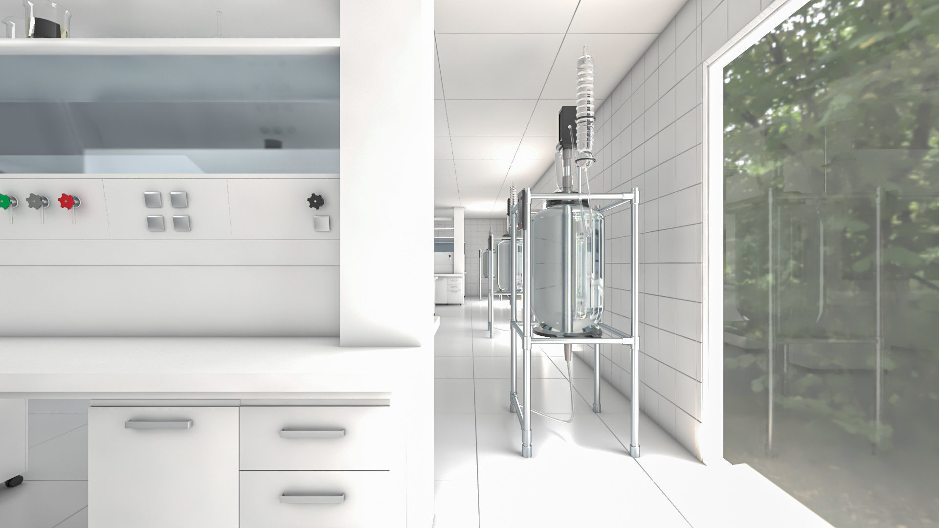 Laboratory with tables and chairs 3D model_3