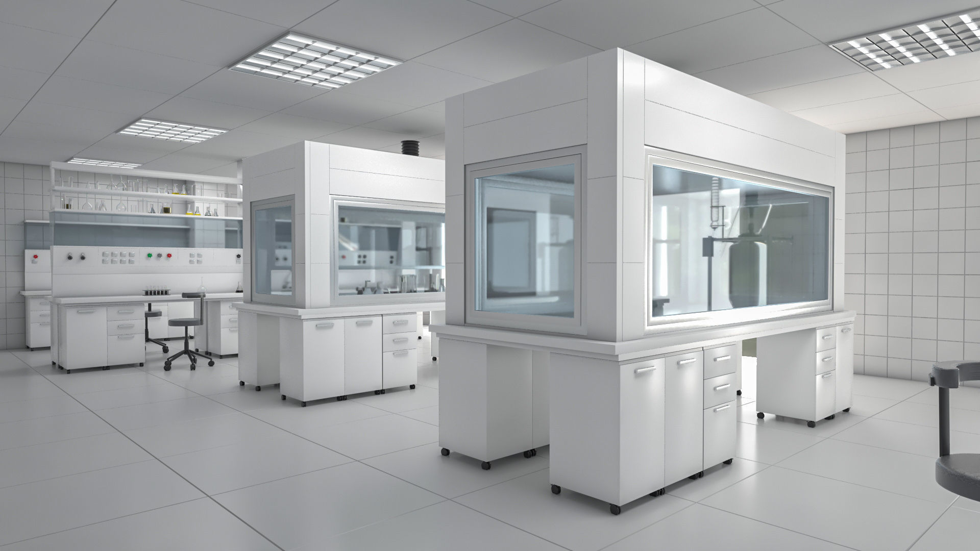 Laboratory with tables and chairs 3D model_6