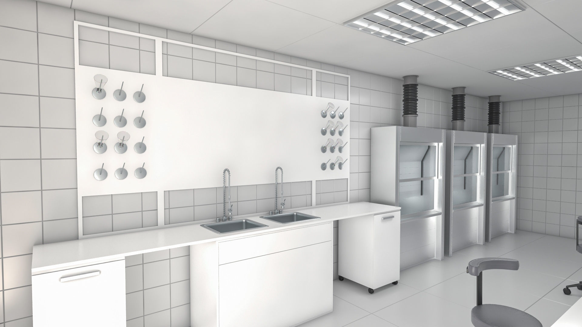 Laboratory with tables and chairs 3D model_8