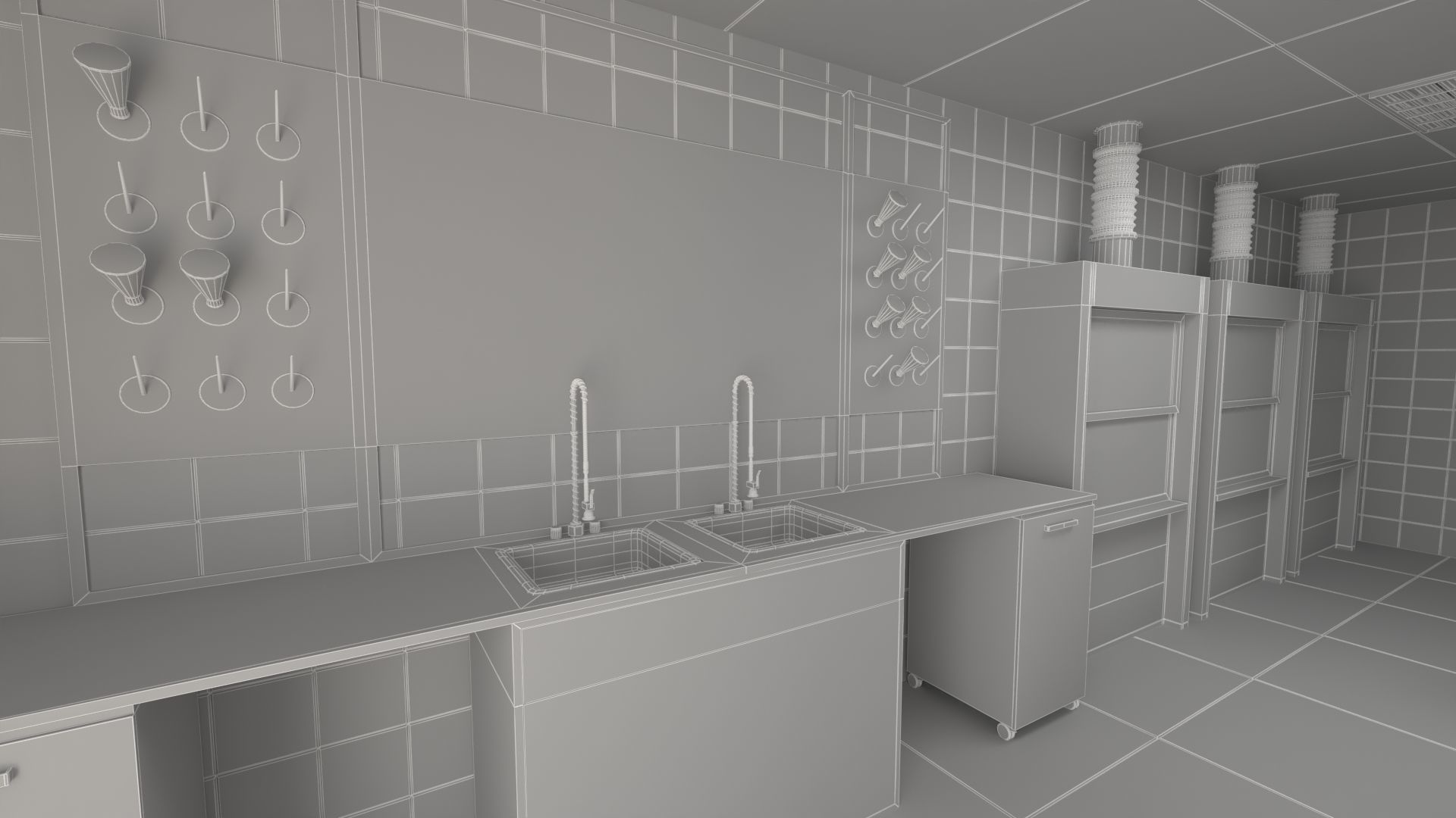 Laboratory with tables and chairs 3D model_11