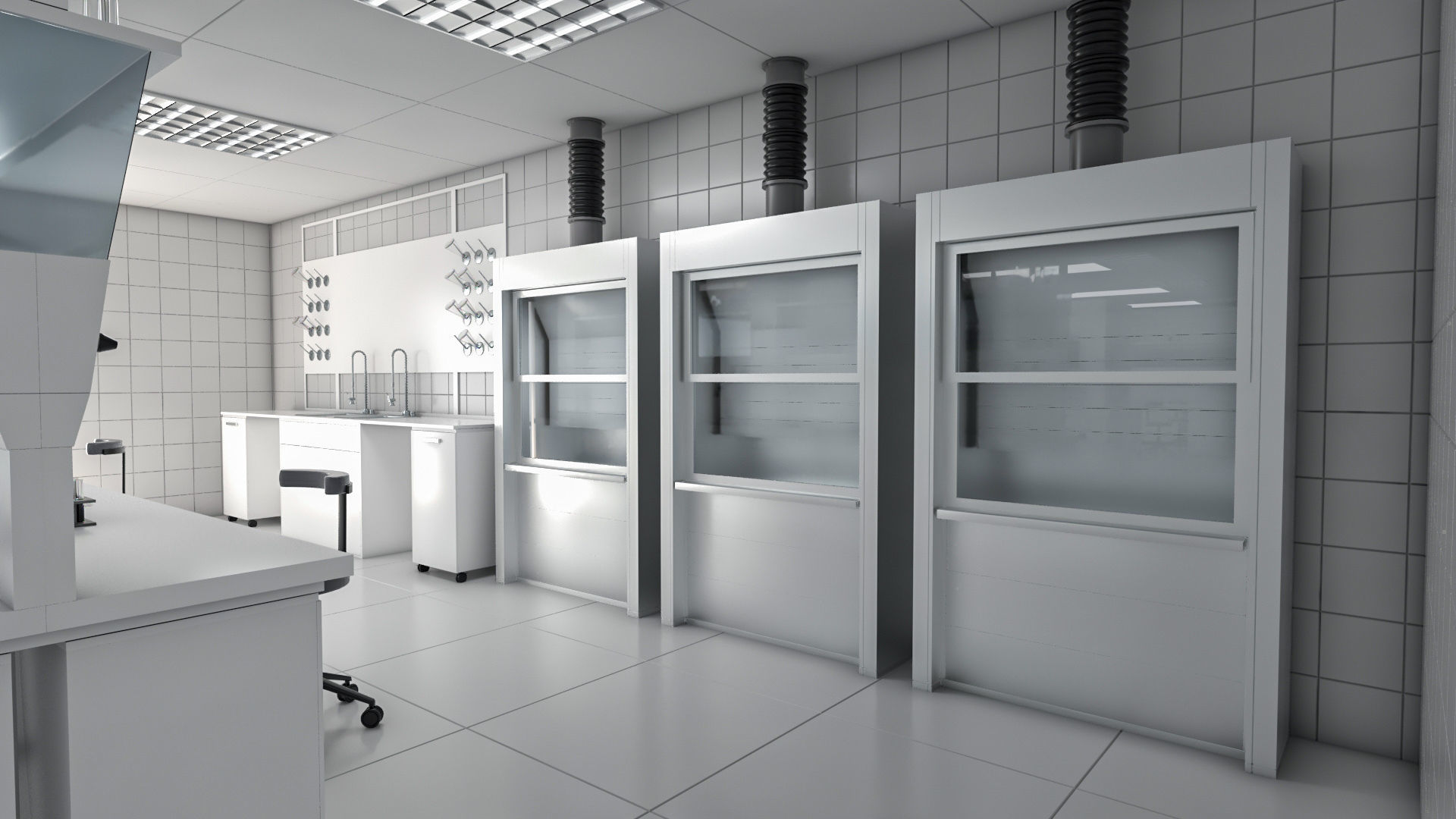 Laboratory with tables and chairs 3D model_4