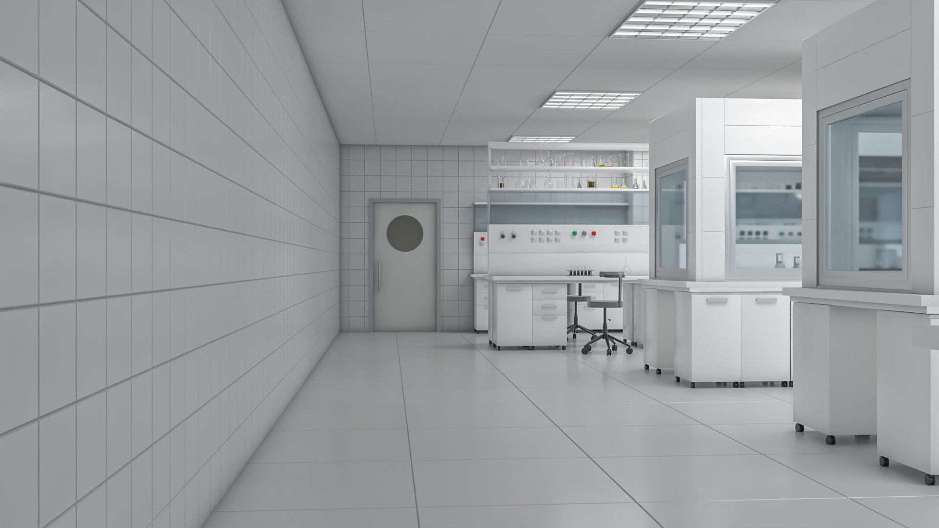 Laboratory with tables and chairs 3D model_12