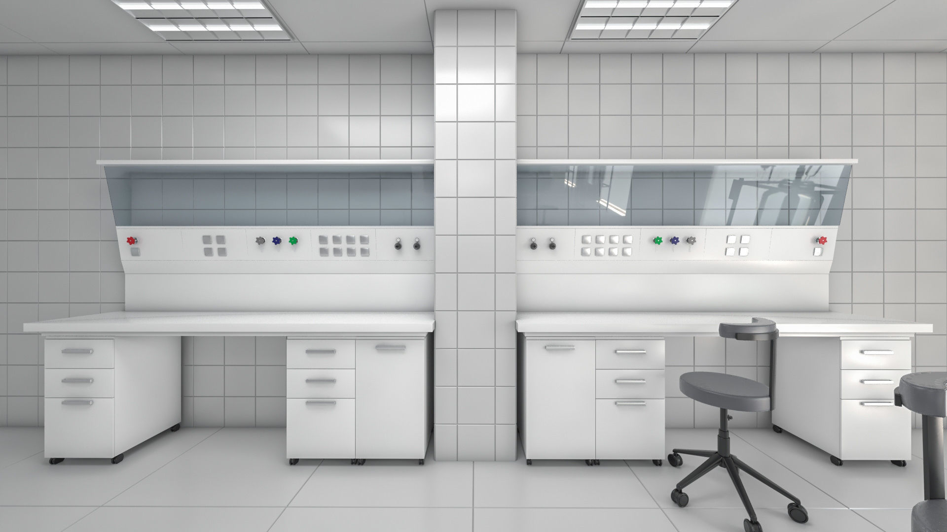 Laboratory with tables and chairs 3D model_7