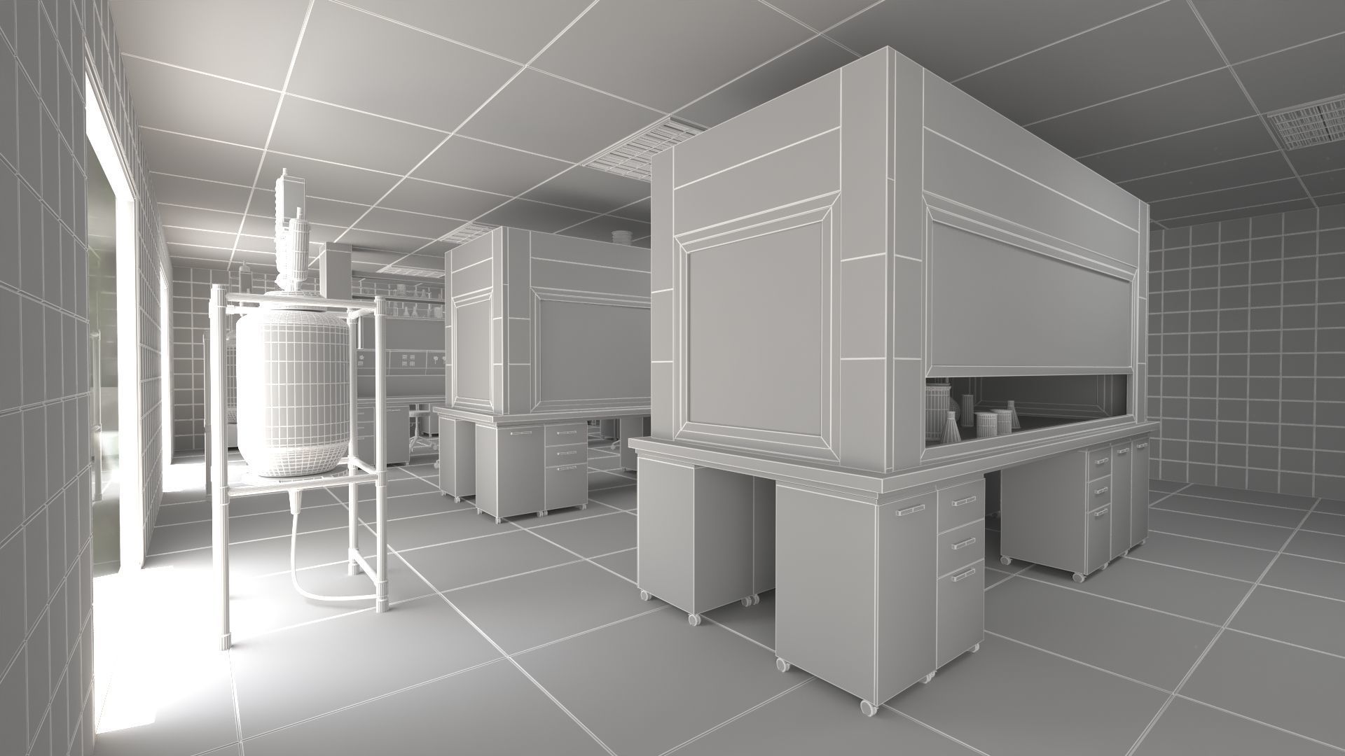 Laboratory with tables and chairs 3D model_10