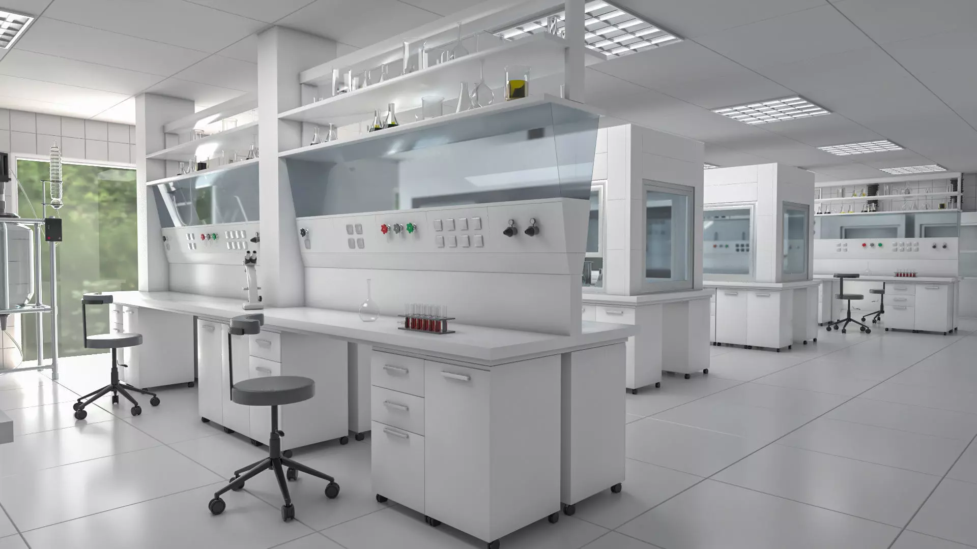 Laboratory with tables and chairs 3D model_0