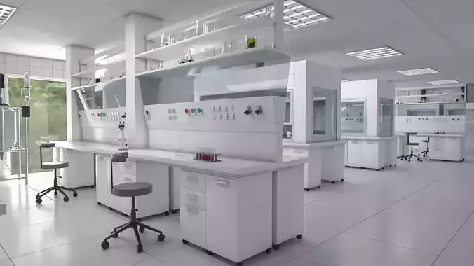 Laboratory with tables and chairs 3D model