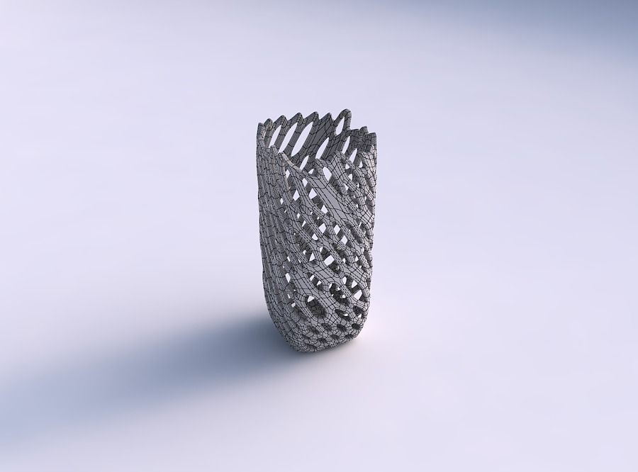 Vase quadratic tall with cracked and twisted organic lattice 3D print model_5