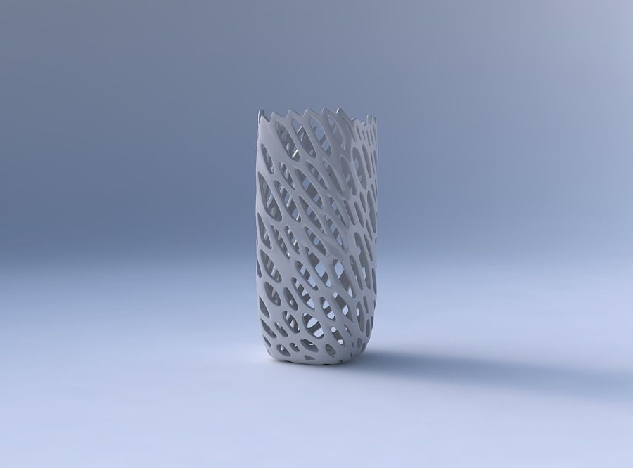 Vase quadratic tall with cracked and twisted organic lattice 3D print model_4