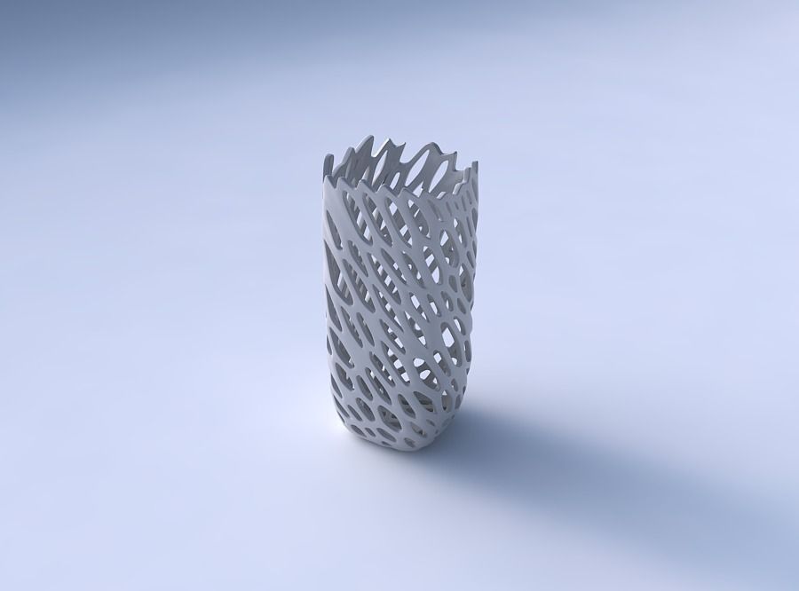 Vase quadratic tall with cracked and twisted organic lattice 3D print model_3