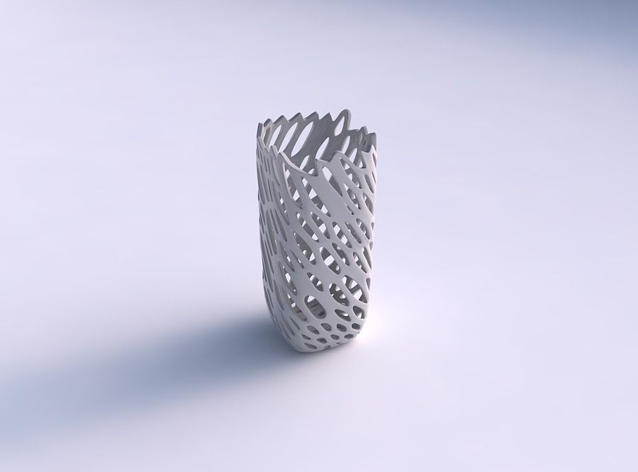 Vase quadratic tall with cracked and twisted organic lattice 3D print model_0