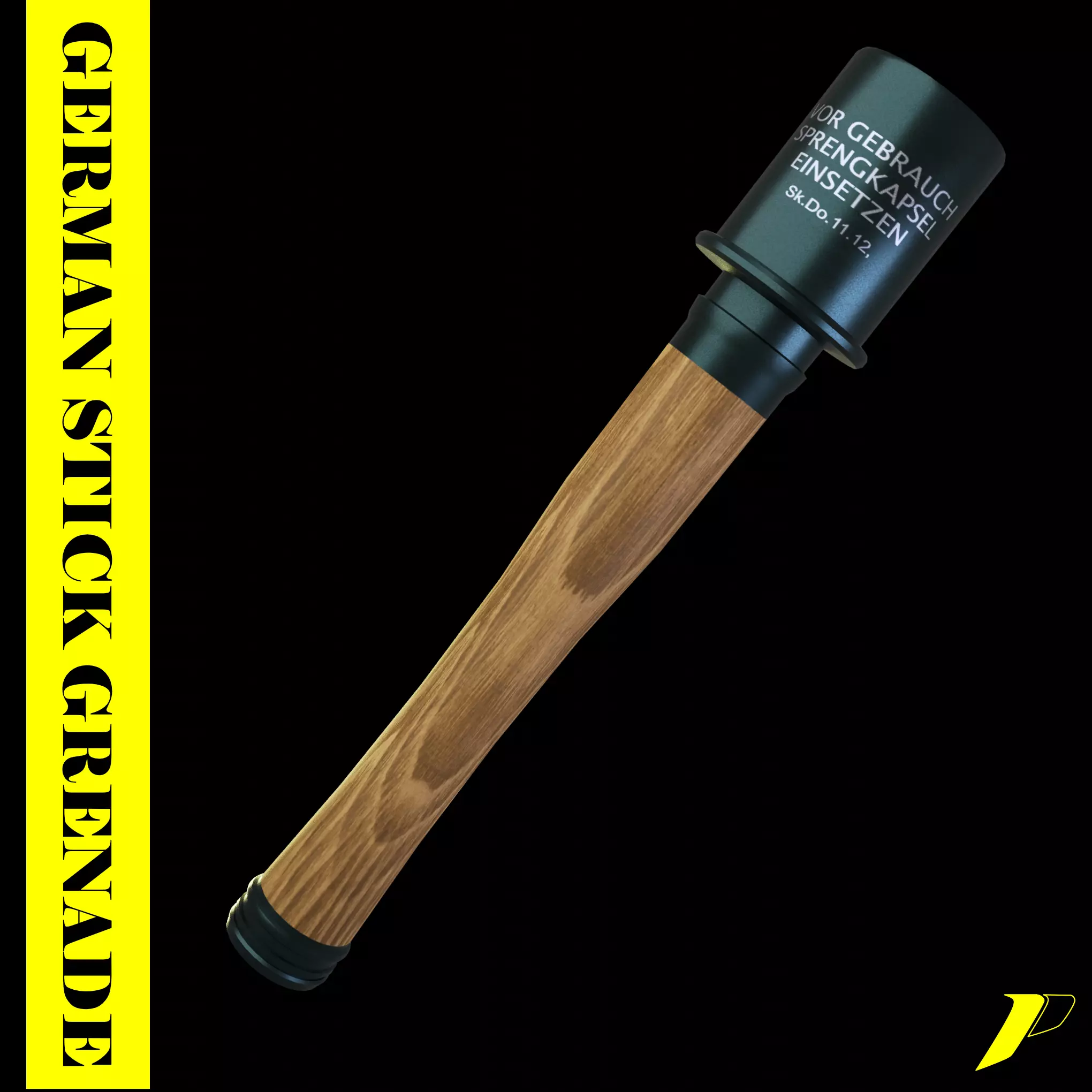German stick grenade Low-poly 3D model_0