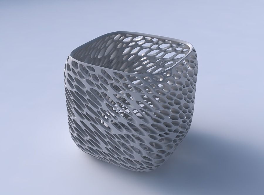 Vase quadratic stumpy with organic lattice and twisted thickn... 3D print model_3