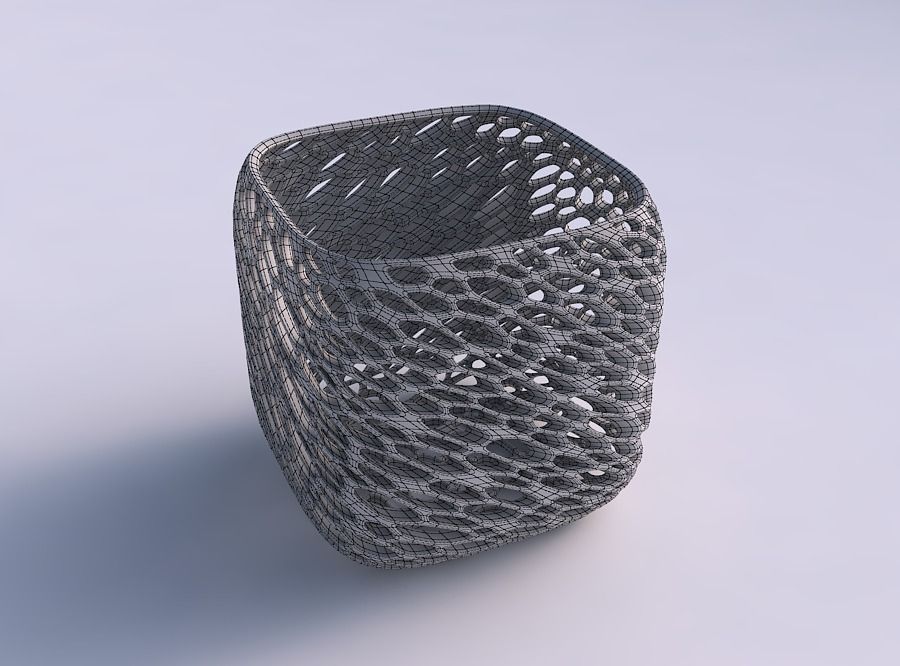 Vase quadratic stumpy with organic lattice and twisted thickn... 3D print model_5