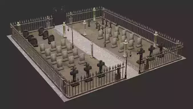 Graveyard-Cemetery cemetery with statues and gravestones Low-poly 3D model