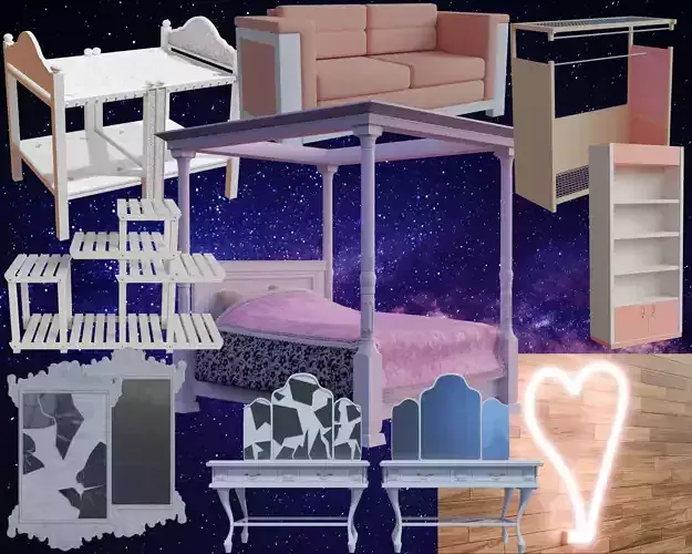 Rainbow Six Siege Pink room Furniture set 3D Model Collection